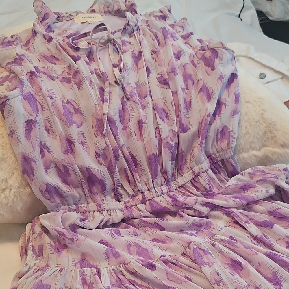 Melloday Purple Chiffon Floral Long Womens  Dress S